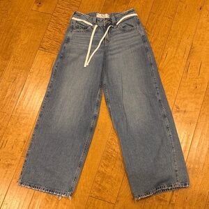 Hollister Blue Wide Leg Jeans with White Tie